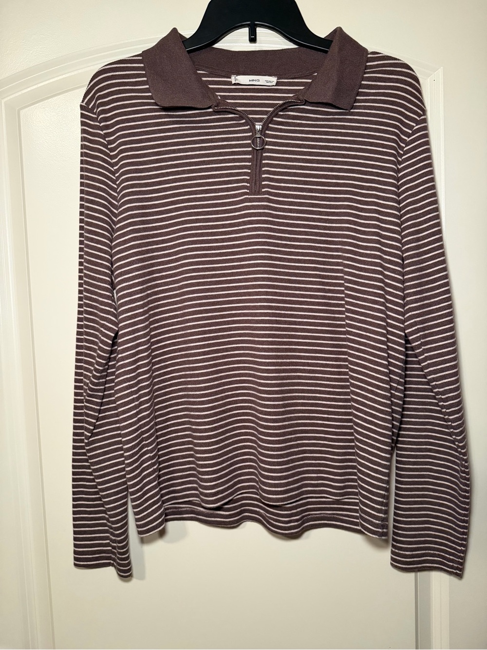 Striped Half-Zip Top in Brown and White